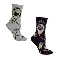 Pug on Black and on Gray Large Cotton Socks (2 Pairs)