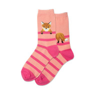 Fuzzy Fox Blush Ladies Crew Socks