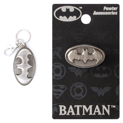 Bundle 2 Items: One (1) Batman Pewter Keychain and One (1) Pewter Lapel Pin