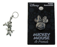 Bundle 2 Items: One (1) Minnie Mouse Pewter Keychain and One (1) Pewter Lapel Pin