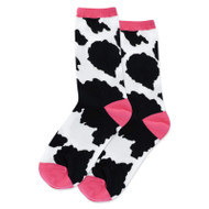 Cow Print White Ladies Crew Socks