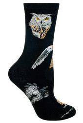 Owl Head Black Large Cotton Socks (6 Pack)