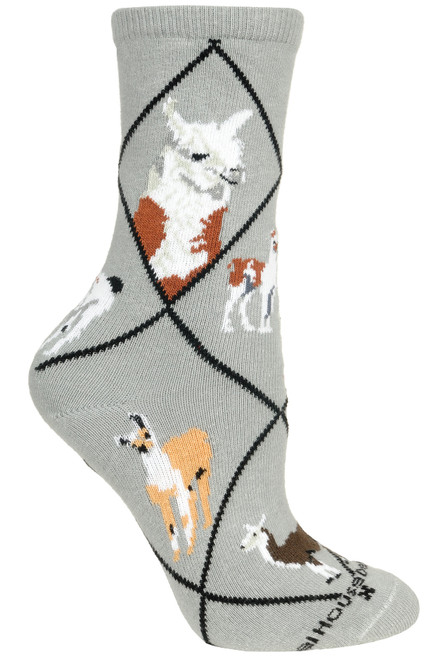 Llama Gray Large Cotton Socks (6 Pack)