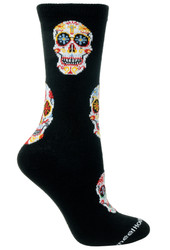 Day of the Dead Black Large Cotton Socks (6 Pack)