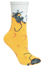 Cheese Mouse Yellow Large Cotton Socks (6 Pack)