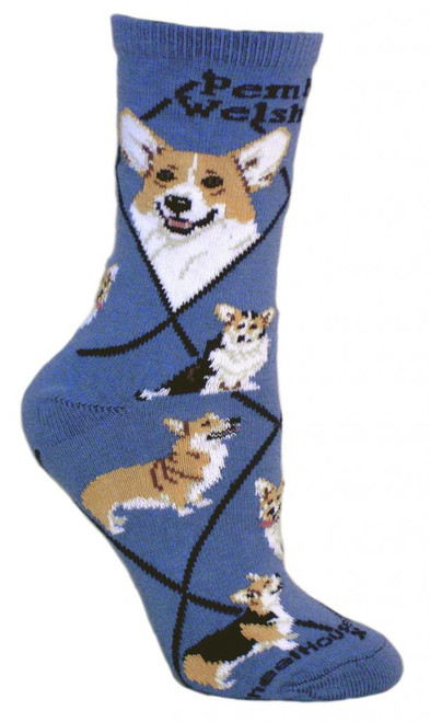Pembroke Welsh Corgi Dog Blue Large Cotton Socks (6 Pack)