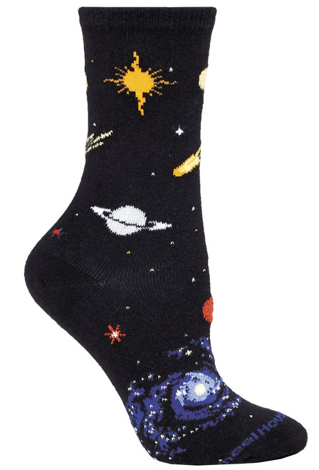 Celestial Planets Black Large Cotton Socks (6 Pack)