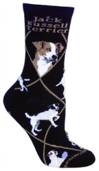 Jack Russell Terrier Dog Black Large Cotton Socks (6 Pack)