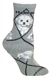 Maltese Puppy Dog Gray Large Cotton Socks (6 Pack)