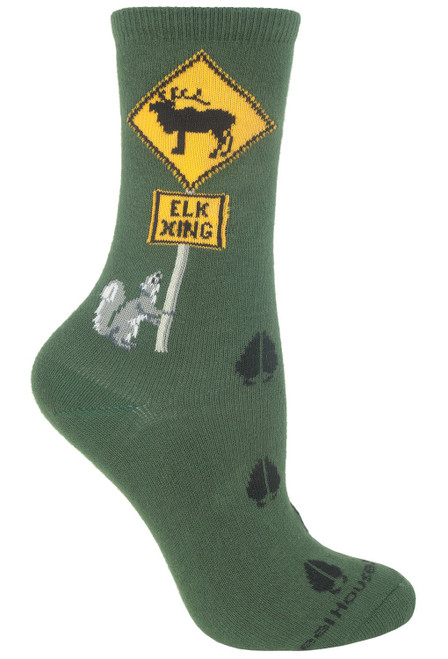 Elk Xing Forest Green Cotton Ladies Socks (6 Pack)