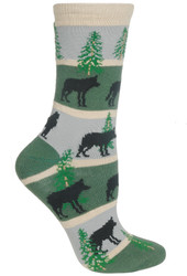 Wolf Stripes Green Ladies Socks (6 Pack)
