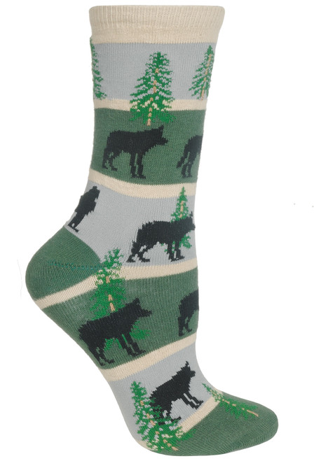 Wolf Stripes Green Ladies Socks (6 Pack)