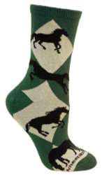 Diamond Horses Green Cotton Ladies Socks (6 Pack)