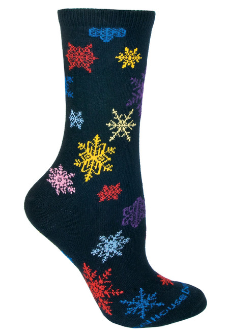 Colorful Snowflakes Black Ladies Socks (6 Pack)