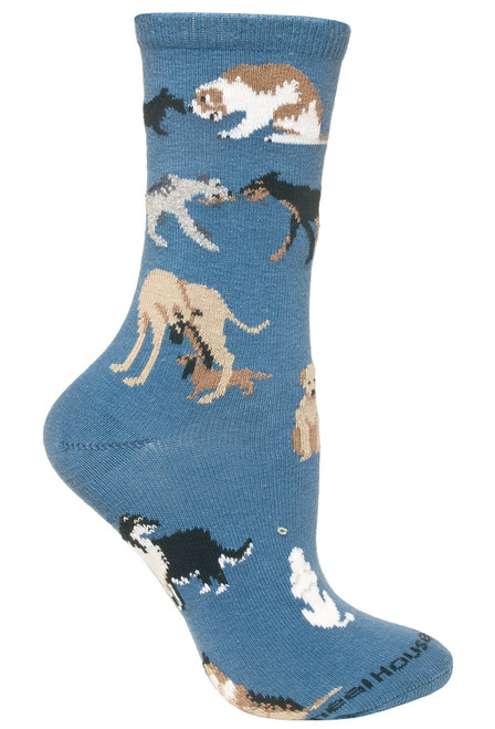 Dogs all Over Blue Cotton Ladies Socks (6 Pack)