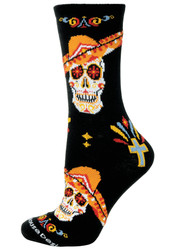 Day of the Dead With Sombrero Black Ladies Socks (6 Pack)