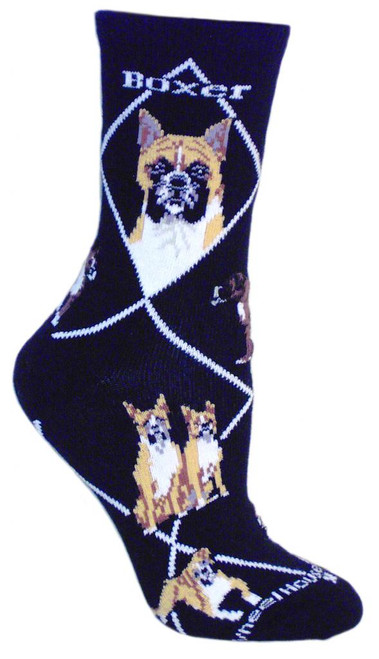 Boxer Dog Black Cotton Ladies Socks (6 Pack)