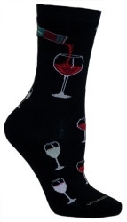 Pouring Wine Black Cotton Ladies Socks (6 Pack)