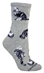 Silver Tabby Cat Gray Cotton Ladies Socks (6 Pack)