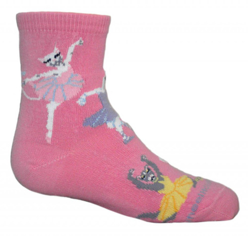 Ballerina Cat Pink Children's Anklet Socks (6 Pack)