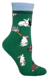 Bunnies Green Cotton Ladies Socks (6 Pack)
