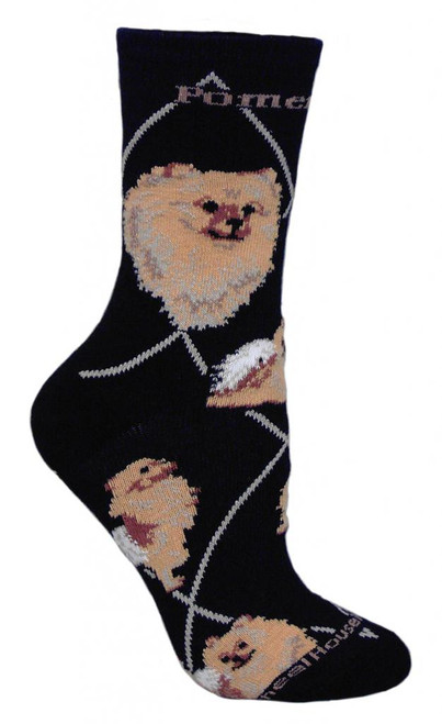 Pomeranian Dog Black Cotton Ladies Socks (6 Pack)