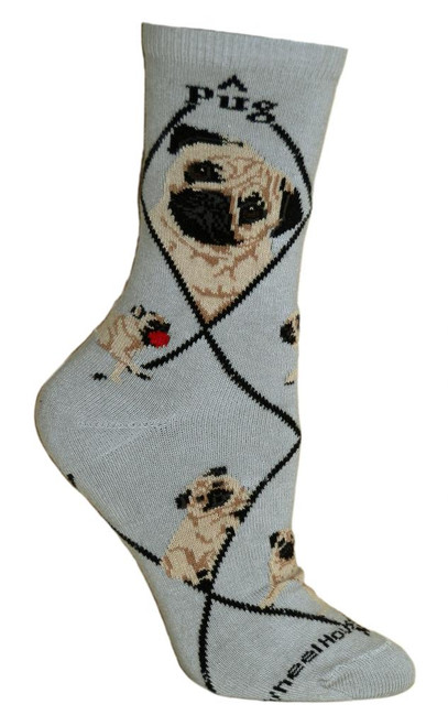 Pug Dog Gray Cotton Ladies Socks (6 Pack)