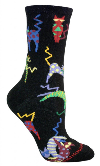 Crazy Cats Black Cotton Ladies Socks (6 Pack)