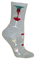 Wine Glasses Gray Cotton Ladies Socks (6 Pack)