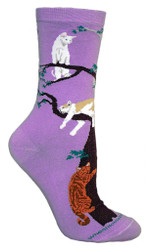 Cats in Trees Purple Cotton Ladies Socks (6 Pack)