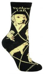 Yellow Lab Dog Black Cotton Ladies Socks (6 Pack)