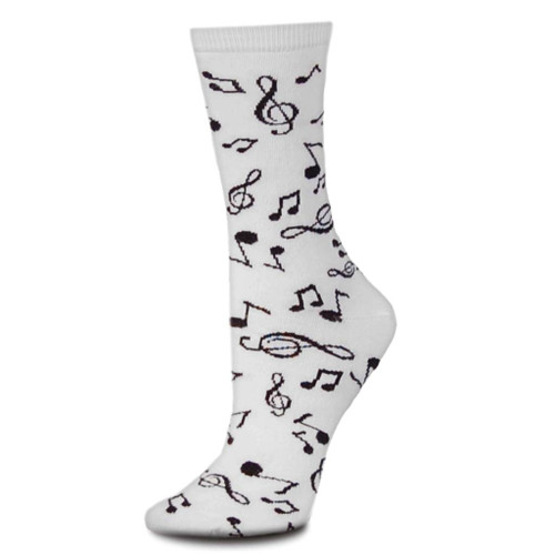 Random Music Notes White Medium Socks (6 Pack)