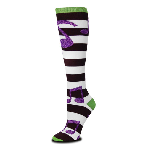 Music Notes Rugby Whtie Medium Socks (6 Pack)