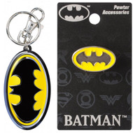 Bundle 2 Items: One (1) Batman Pewter Color Keychain and One (1) Pewter Lapel Pin