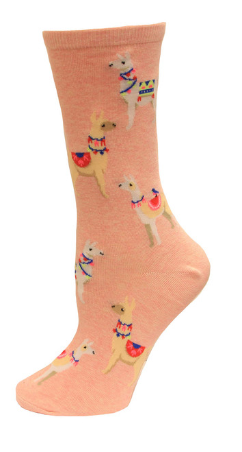 Alpacas Pink Heather Ladies Crew Socks