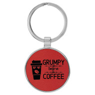 Enthoozies Grumpy Before Coffee Red Laser Engraved Leatherette Keychain Backpack Pull - 1.5 x 3 Inches