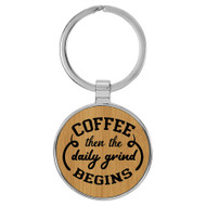 Enthoozies Coffee then the Daily Grind Begins Bamboo Laser Engraved Leatherette Keychain Backpack Pull - 1.5 x 3 Inches