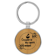 Enthoozies Coffee is my Spirit Animal Bamboo Laser Engraved Leatherette Keychain Backpack Pull - 1.5 x 3 Inches