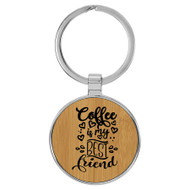Enthoozies Coffee is my best friend Bamboo Laser Engraved Leatherette Keychain Backpack Pull - 1.5 x 3 Inches