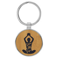 Enthoozies Coffee & Yoga Bamboo Laser Engraved Leatherette Keychain Backpack Pull - 1.5 x 3 Inches