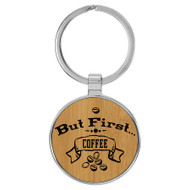 Enthoozies But First Coffee Bamboo 1.5 Inches by 3.5 Inches Laser Engraved Keychain