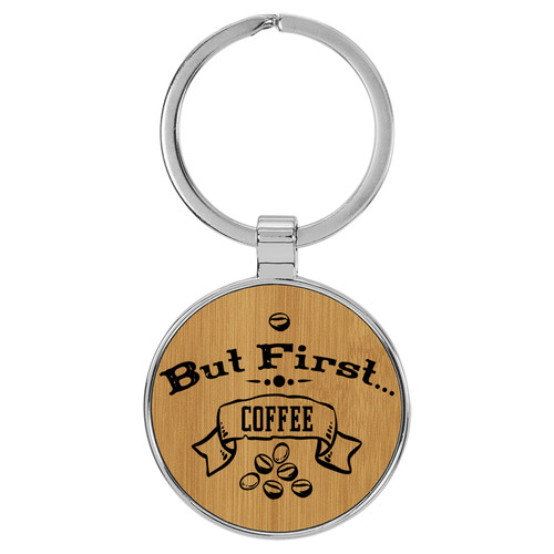 Enthoozies But First Coffee Bamboo 1.5 Inches by 3.5 Inches Laser Engraved Keychain Backpack Pull