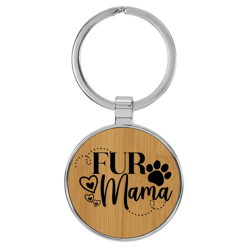 Enthoozies Fur Mama Bamboo Laser Engraved Leatherette Keychain Backpack Pull - 1.5 x 3 Inches