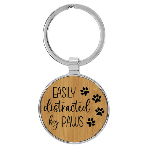 Enthoozies Easily Distracted by Paws Bamboo Laser Engraved Leatherette Keychain Backpack Pull - 1.5 x 3 Inches v1