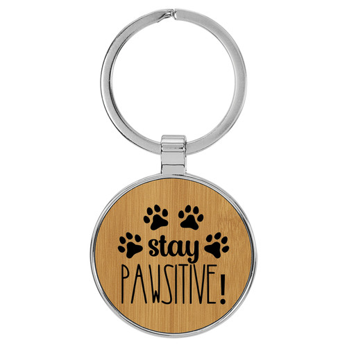 Enthoozies Puppy Stay Pawsitive! Bamboo Laser Engraved Leatherette Keychain Backpack Pull - 1.5 x 3 Inches