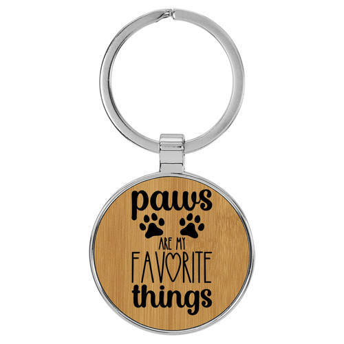 Enthoozies Puppy Paws are my Favorite Things Bamboo Laser Engraved Leatherette Keychain Backpack Pull - 1.5 x 3 Inches