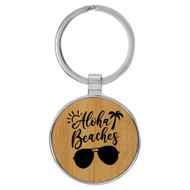 Enthoozies Aloha Beaches Bamboo Laser Engraved Leatherette Keychain Backpack Pull - 1.5 x 3 Inches