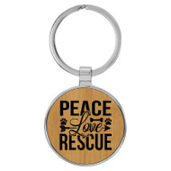 Enthoozies Peace Love Rescue Puppy Dog Bamboo 1.5" x 3" Laser Engraved Keychain Backpack Pull
