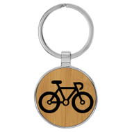 Enthoozies Bike Silhouette Biking Cycling Bamboo 1.5" x 3" Laser Engraved Keychain Backpack Pull
