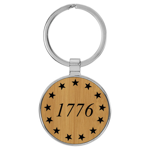 Enthoozies 1776 USA Patriotic Bamboo Laser Engraved Leatherette Keychain Backpack Pull - 1.5 x 3 Inches